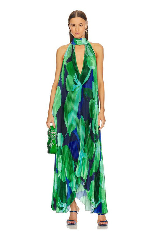 Vestido Opera Midi Estampado Verde