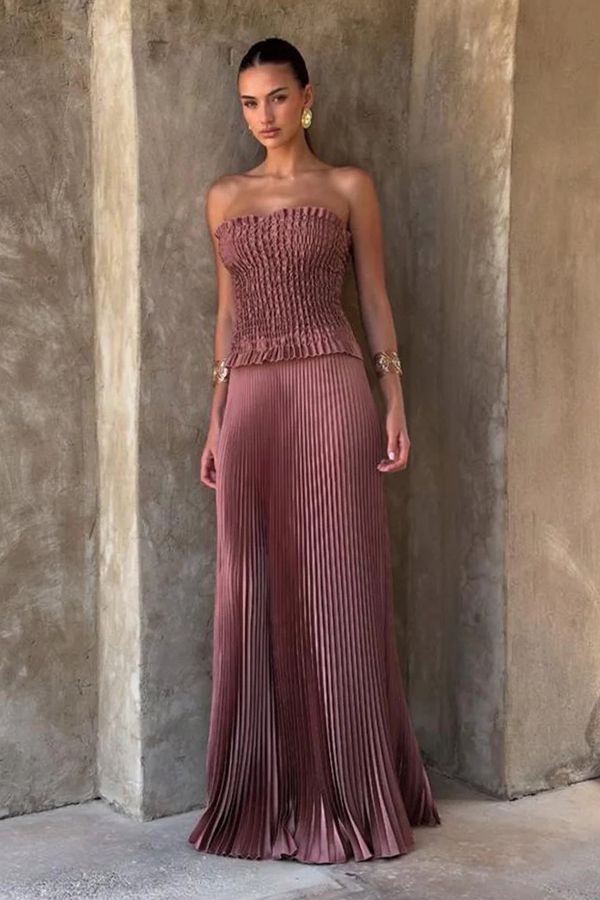 Vestido Maya Largo Plisado Mauve