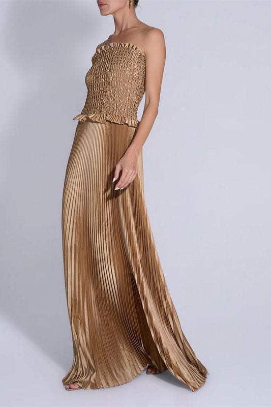 Vestido Maya Largo Plisado Desierto