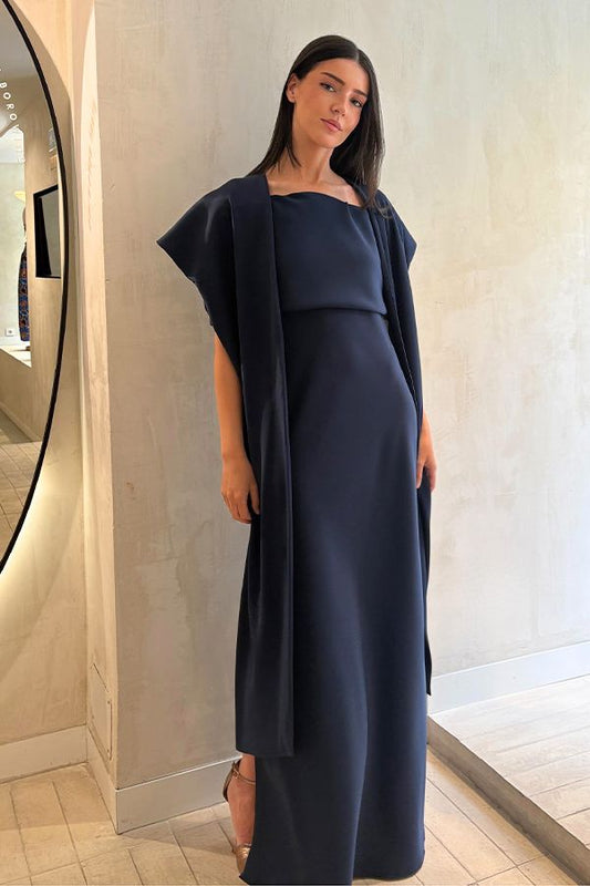 Vestido Carolina Largo Azul Crepe