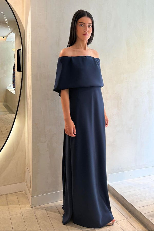 Vestido Carolina Largo Azul Crepe