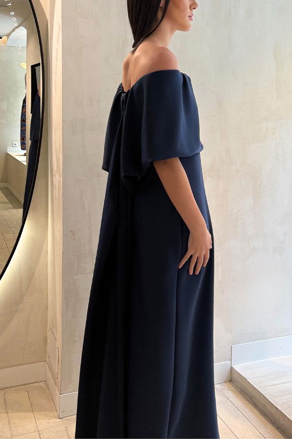Vestido Carolina Largo Azul Crepe