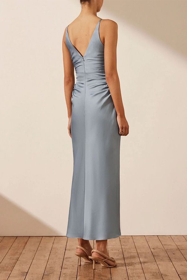Vestido Midi Fruncido Azul