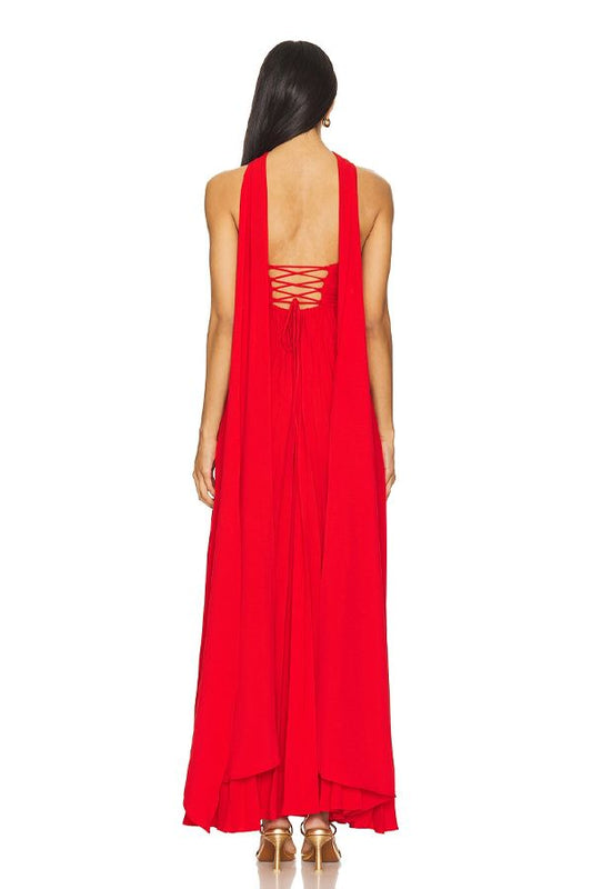 Vestido Daphne Largo Plisado Rojo