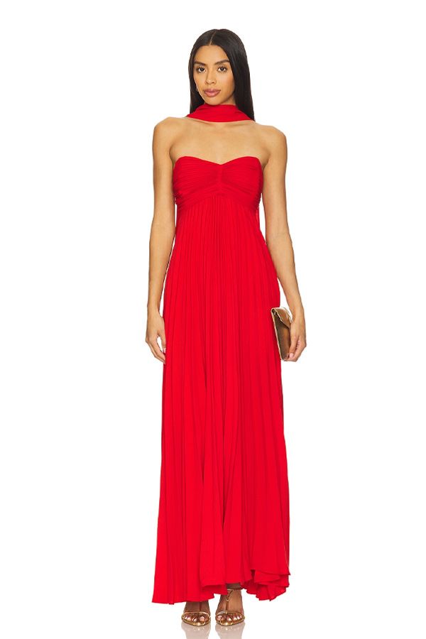 Vestido Daphne Largo Plisado Rojo