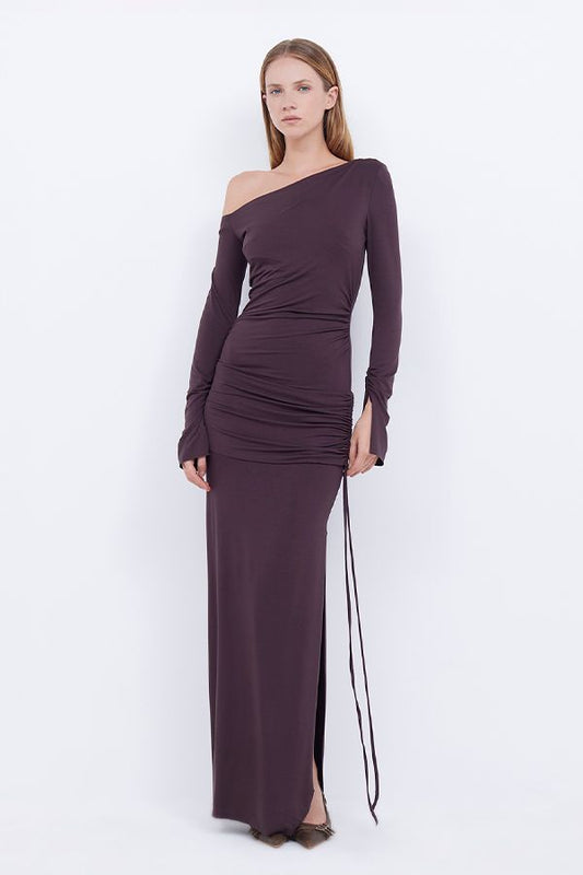 Vestido Elissa Largo Asimétrico Berenjena