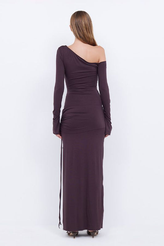 Vestido Elissa Largo Asimétrico Berenjena