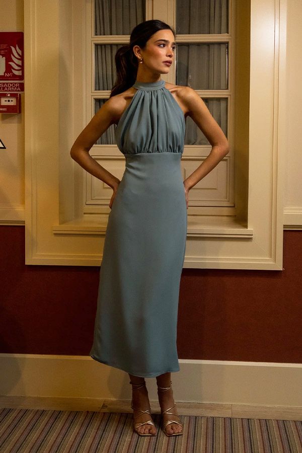 Vestido Timba Midi Azul Grisaceo