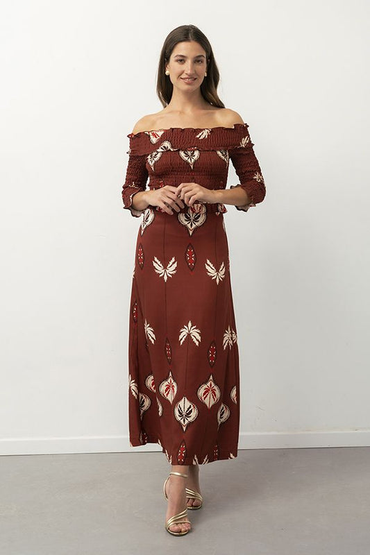 Vestido Burgogne Estampado Terracota