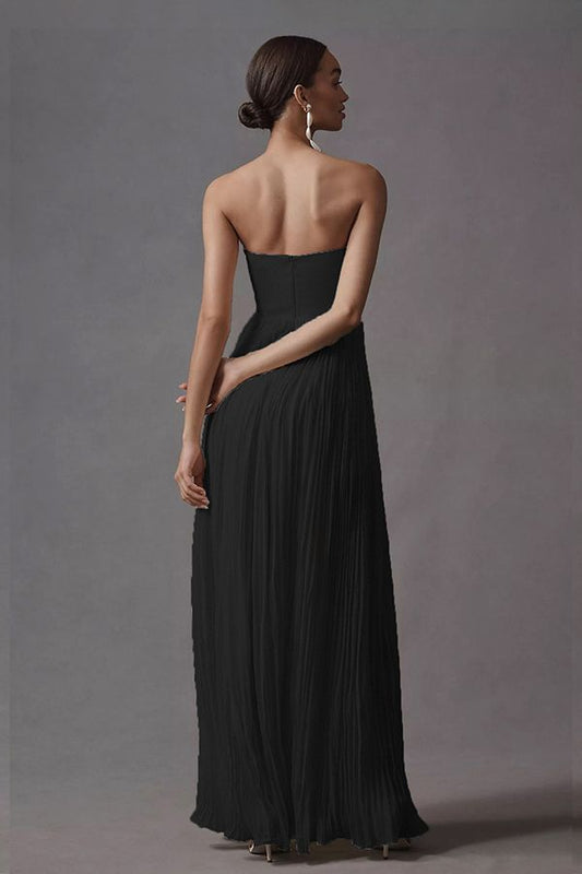 Vestido Lourdes Largo Negro Plisado