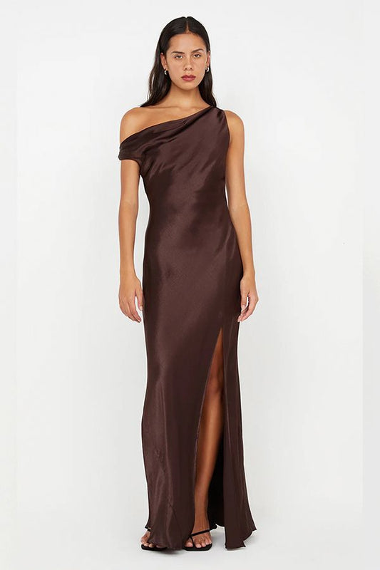 Vestido Sol Largo Asimetrico Chocolate