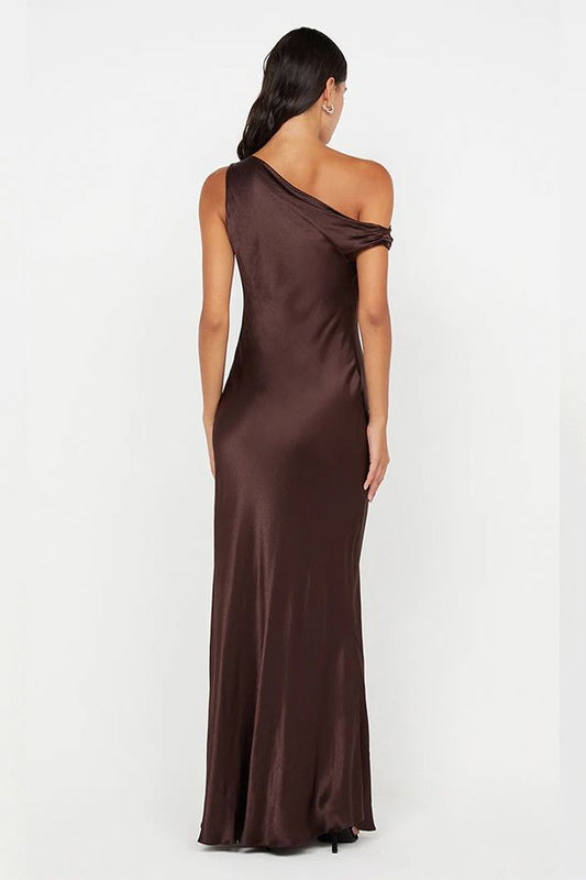 Vestido Sol Largo Asimetrico Chocolate