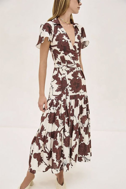 Vestido Avanna Midi Marron Estampado
