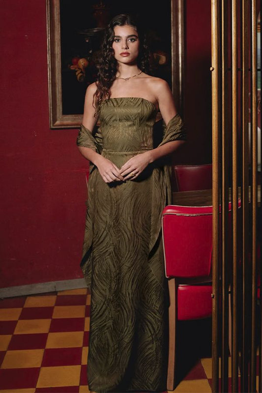 Vestido Luna Largo Verde con Brocado