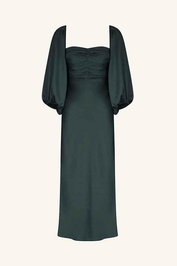 Vestido Midi de Manga Larga Verde Esmeralda