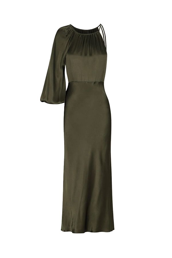 Vestido Midi Manga Globo Verde Bosque
