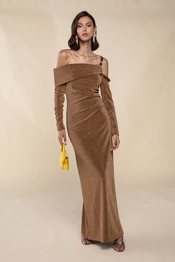 Vestido Gia Largo Marron Abalorios