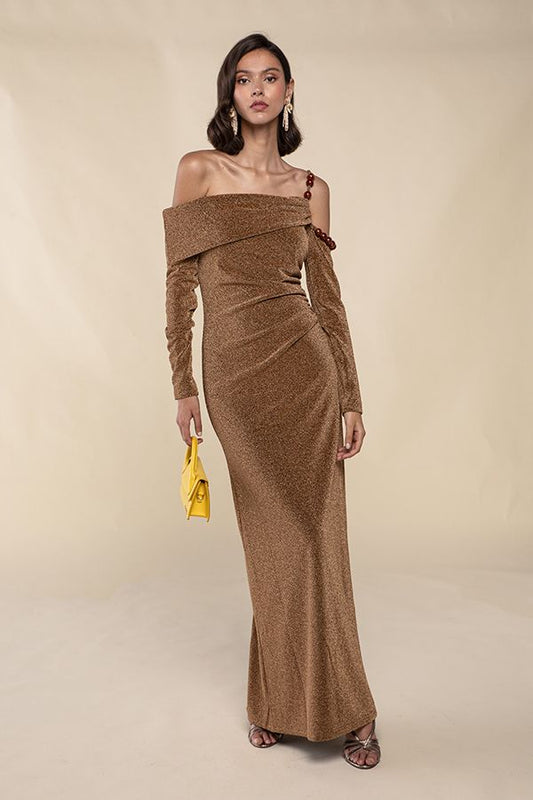 Vestido Gia Largo Marron Abalorios