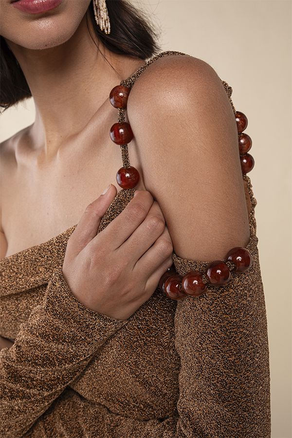 Vestido Gia Largo Marron Abalorios
