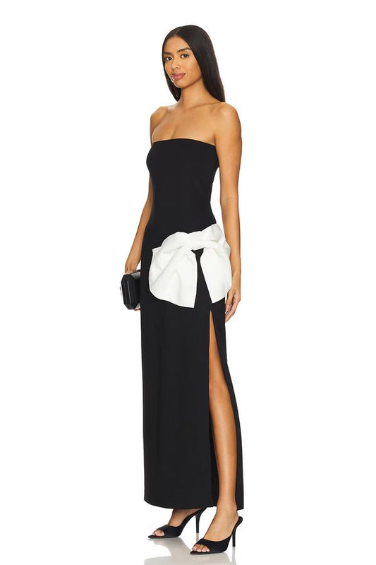 Vestido Aurora Largo Negro Lazo