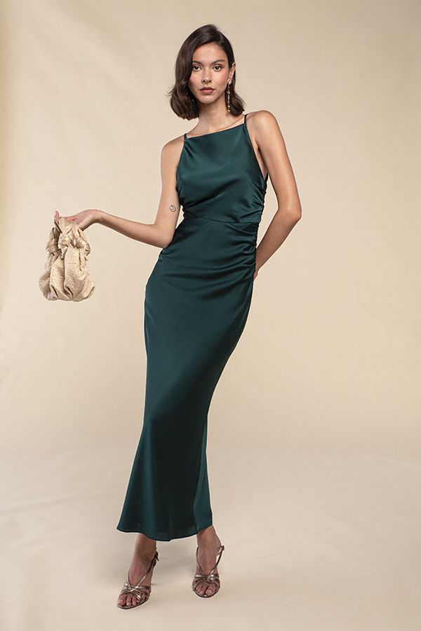 Vestido Midi Esmeralda Cuello Recto