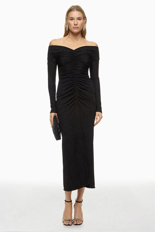 Vestido Kaia Midi Hombros Descubiertos Negro