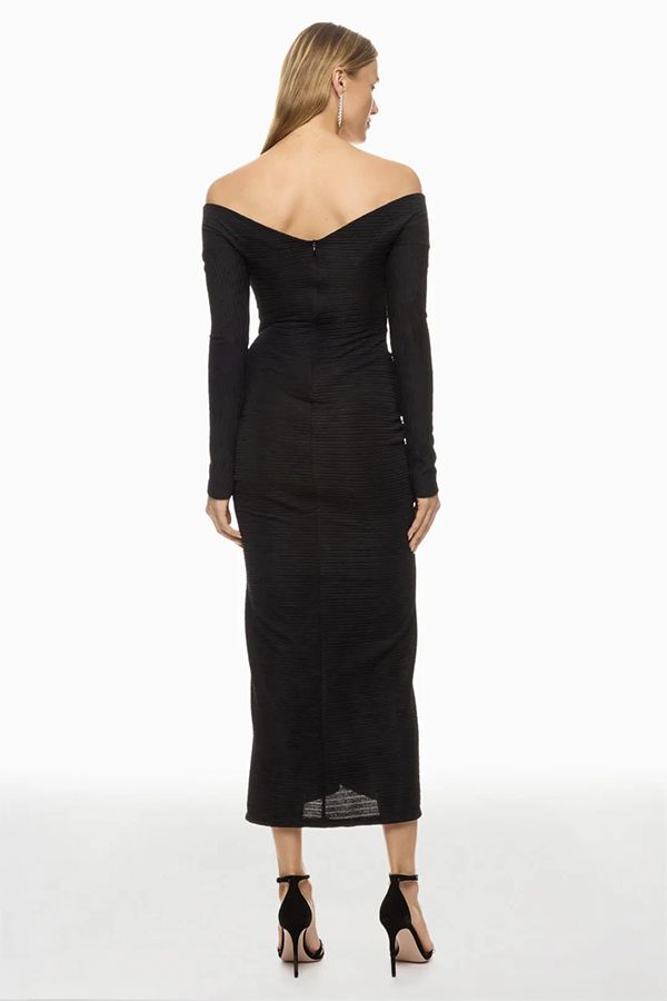 Vestido Kaia Midi Hombros Descubiertos Negro