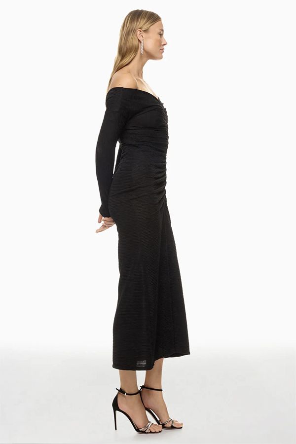 Vestido Kaia Midi Hombros Descubiertos Negro