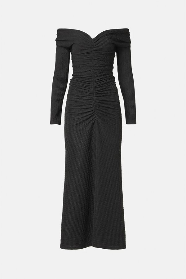 Vestido Kaia Midi Hombros Descubiertos Negro