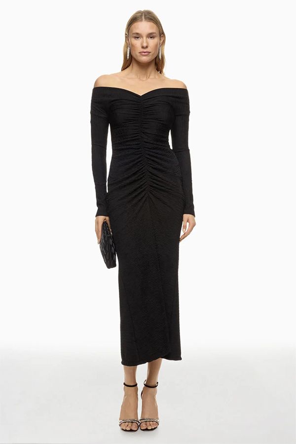 Vestido Kaia Midi Hombros Descubiertos Negro
