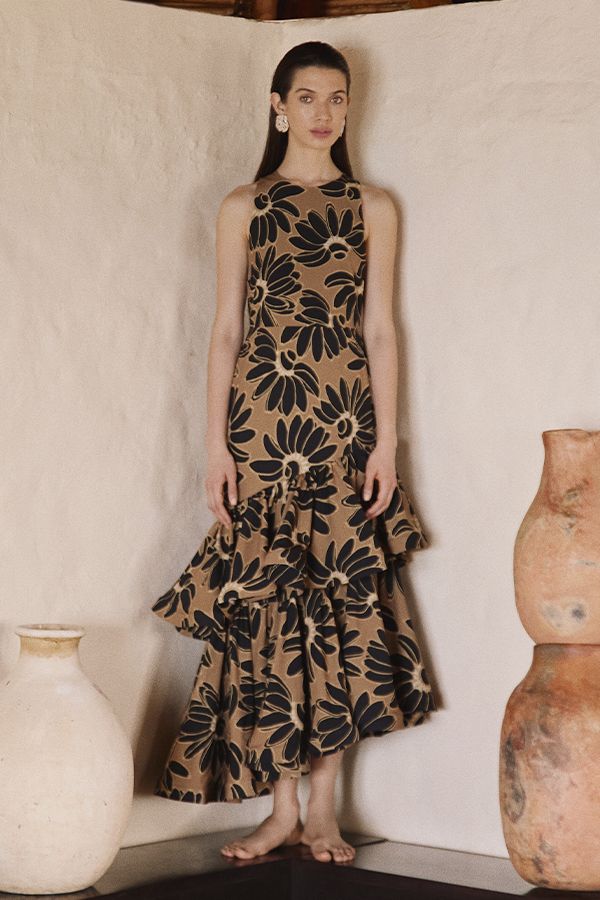 Vestido Costanera Midi Estampado Volantes