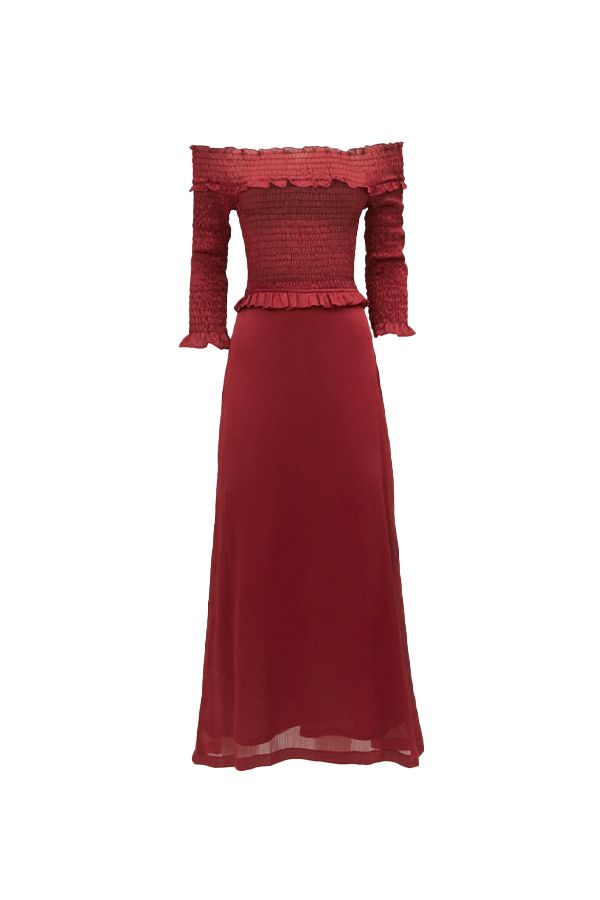 Vestido Moulin Bardot Plisado Rojo