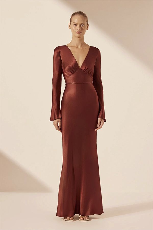 Vestido Largo Espalda Descubierta Caoba