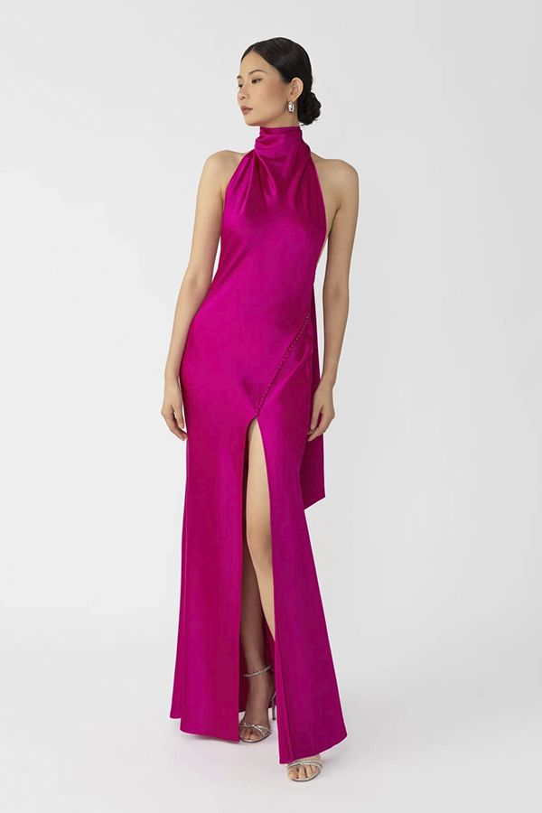 Vestido Penelope Satén Rosa Magenta