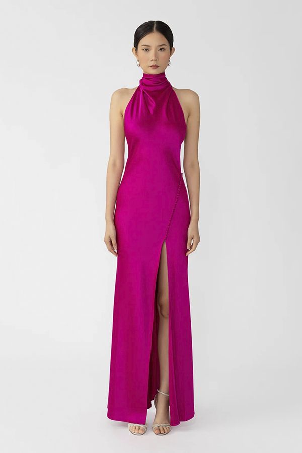 Vestido Penelope Satén Rosa Magenta