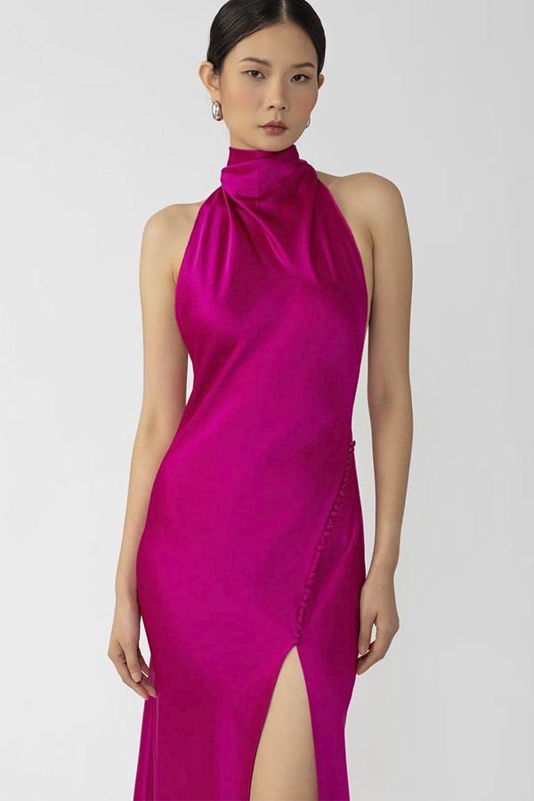 Vestido Penelope Satén Rosa Magenta