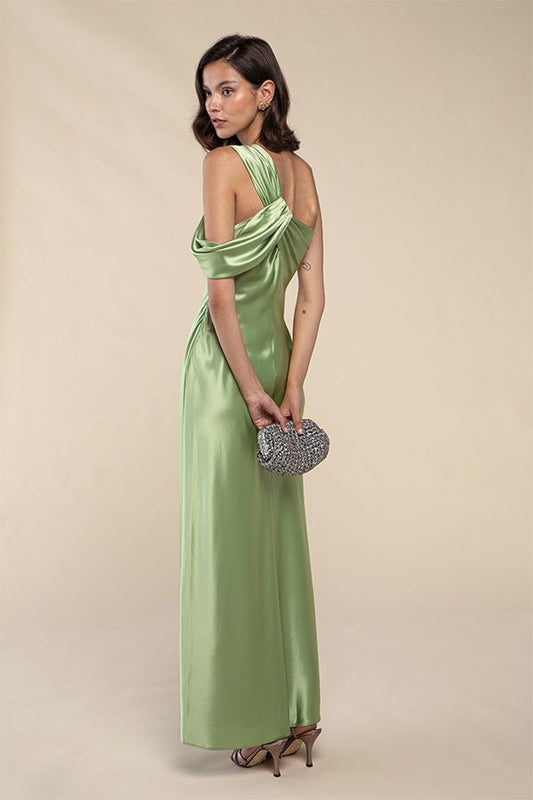 Vestido Hilder Largo Asimétrico Verde