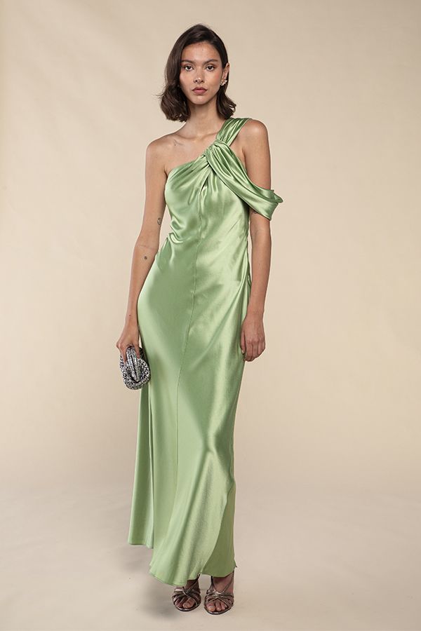 Vestido Hilder Largo Asimétrico Verde