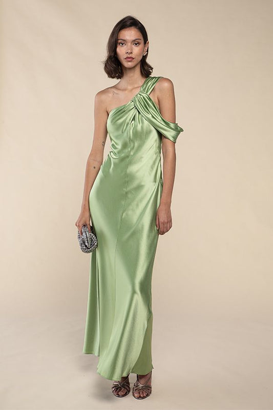 Vestido Hilder Largo Asimétrico Verde