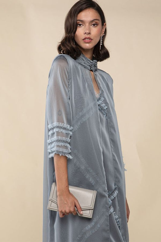 Vestido Mara Largo Azul Plomo con Chaleco