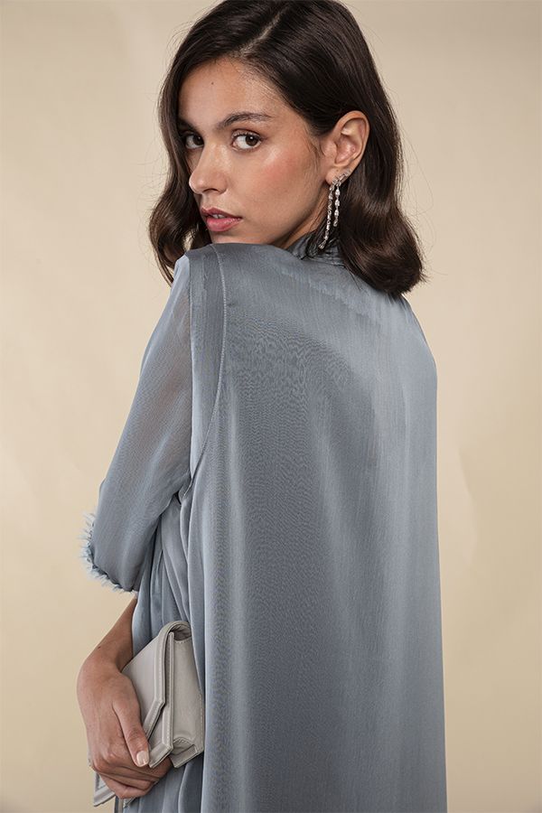 Vestido Mara Largo Azul Plomo con Chaleco