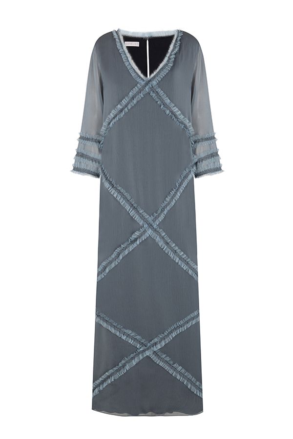 Vestido Mara Largo Azul Plomo con Chaleco