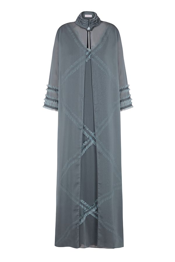 Vestido Mara Largo Azul Plomo con Chaleco