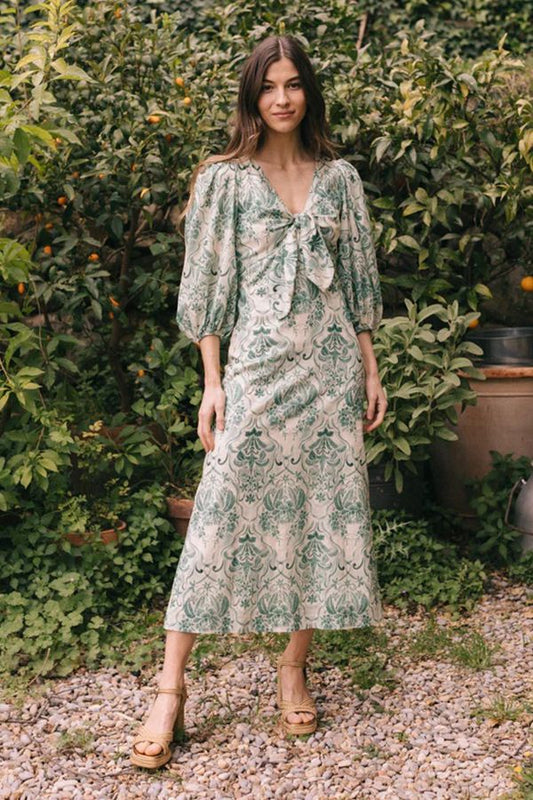 Vestido Siracusa Midi Verde Acuarela