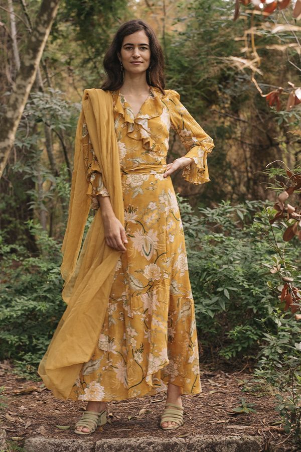 Vestido Amaris Midi Cruzado Ocre