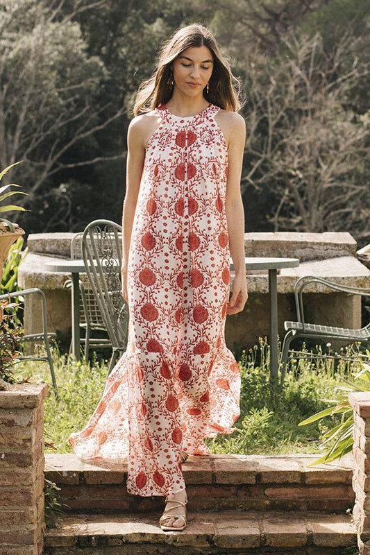 Vestido Julieta Halter Estampado Rojo