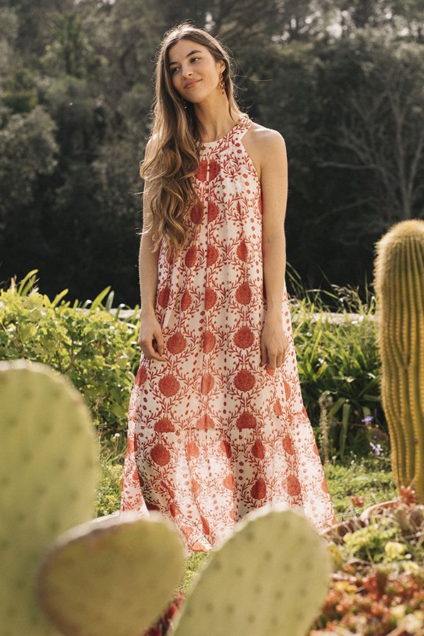 Vestido Julieta Halter Estampado Rojo