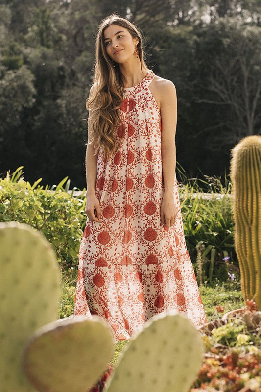 Vestido Julieta Halter Estampado Rojo