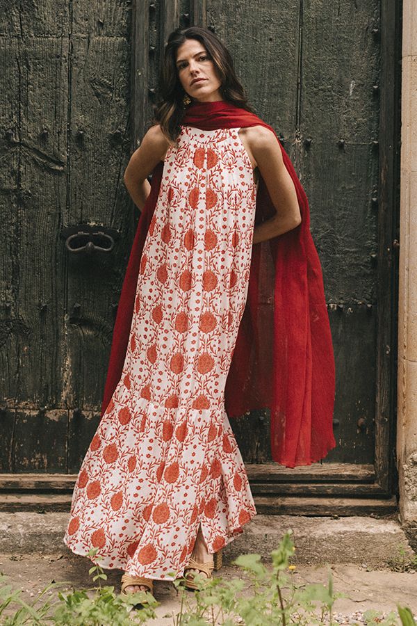 Vestido Julieta Halter Estampado Rojo