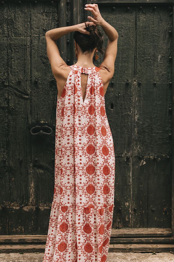 Vestido Julieta Halter Estampado Rojo